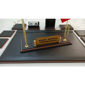 Yeşil Sümen Promosyon Yeşilsümen Siyah ve Taba Kişiye Özel Isimlikli Tasarım Sümen ve Makam Takımı