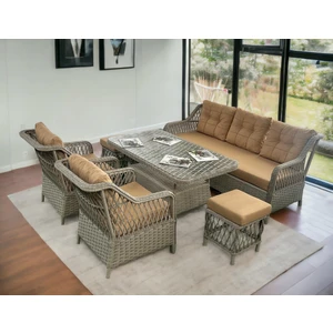 Tu Tienda PETRA Rattan 3+1+1+2puf+Masa Rattan Bahçe Balkon Mobilyası,Kiremit