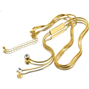 Altın Renk Metal Parlak Taşlı Kolye 42CM