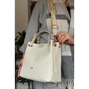 Just Polo 4 Bölmeli Büyük Boy Örgülü Model Ayarlanabilir Askılı Kadin Omuz Cantasi 2180 Krem