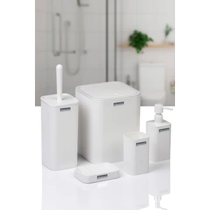 Okyanus Home Mina Beyaz Çizgili Kare Banyo Seti Modern Stil Suya Dayanıklı 5 Parça