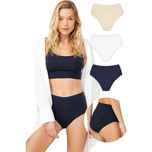 Yüksek Bel Basic Lazer Kesim Bikini Külot 3'lü Paket - 3