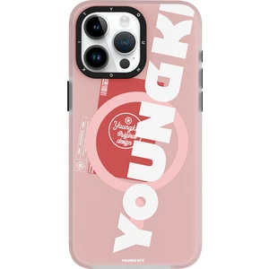 iPhone 15 Pro Uyumlu Kılıf Magsafe Şarj Özellikli Youngkit Binfen Serisi Yazı Temalı Kapak Pembe