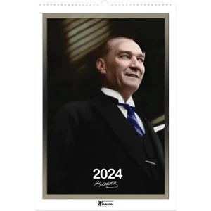 Keskin Color 2024 31*43 12 Yaprak Spiralli Duvar Takvimi Atatürk