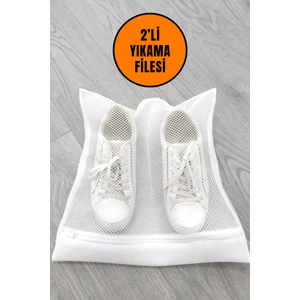 2 Adet Beyaz Fermuarlı Bölmeli Ayakkabı Yıkama Filesi Torba File