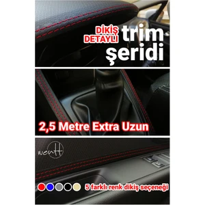 Araç Içi Kırmızı Dikiş Detaylı Kendinden Yapışkanlı Deri Trim Şerit 2,5 Metre