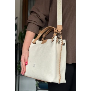 Just Polo 4 Bölmeli Büyük Boy Örgülü Model Ayarlanabilir Askılı Kadin Omuz Cantasi 4031 Krem-Kombin