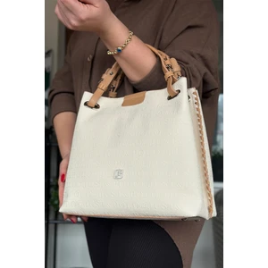 Just Polo 4 Bölmeli Büyük Boy Örgülü Model Ayarlanabilir Askılı Kadin Omuz Cantasi 4031 Krem