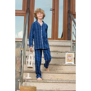 Erkek Çocuk Uzun Kollu Pijama Takımı Mia Kareli Lacivert