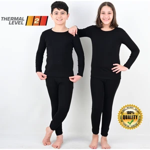 Çocuk  Termal Siyah Alt-Üst  Takım Kışlık Içlik Unisex