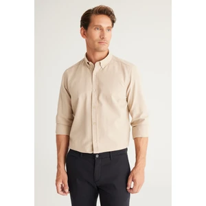 Altınyıldız Classics Erkek Bej Düğmeli Yaka Kolay Ütülenebilir Pamuklu Slim Fit Dar Kesim Oxford Gömlek