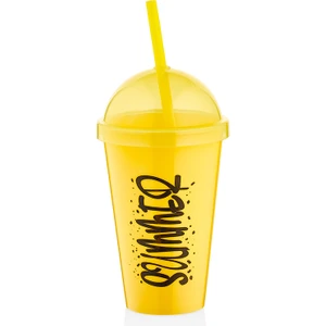 Summer Plastik Pipetli Bardak Matara Sarı  Renk