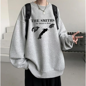 Touz Moda The Smiths Baskılı Gri Oversize Bisiklet Yaka Sweatshirt