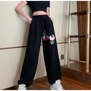 Touz Moda Spider-Man & Hello Kitty Baskılı Oversize Unisex Siyah Eşofman Altı