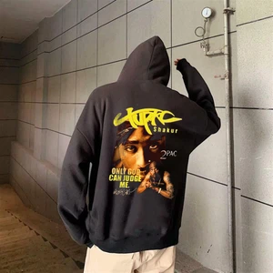 Touz Moda Tupac Shakur Baskılı Siyah Oversize Kapüşonlu Sweatshirt