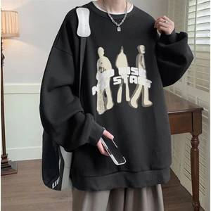 Touz Moda  No Rise No Start Baskılı Siyah Oversize Bisiklet Yaka Sweatshirt