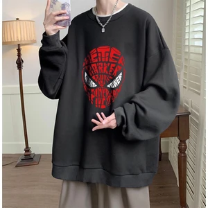 Touz Moda Spider-Man Head Baskılı Siyah Oversize Bisiklet Yaka Sweatshirt