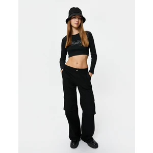Uzun Kollu Crop Tişört Kaşkorse Bisiklet Yaka Slim Fit