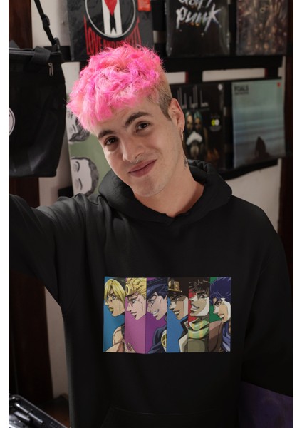 Fuddy Moda Jojo'S Bizarre Adventure Baskılı Kapüşonlu Sweatshirt