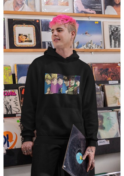 Fuddy Moda Jojo'S Bizarre Adventure Baskılı Kapüşonlu Sweatshirt