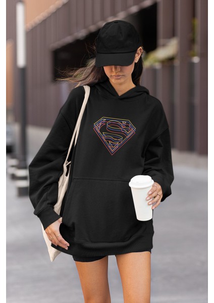 Süpermen Baskılı Kapüşonlu Sweatshirt