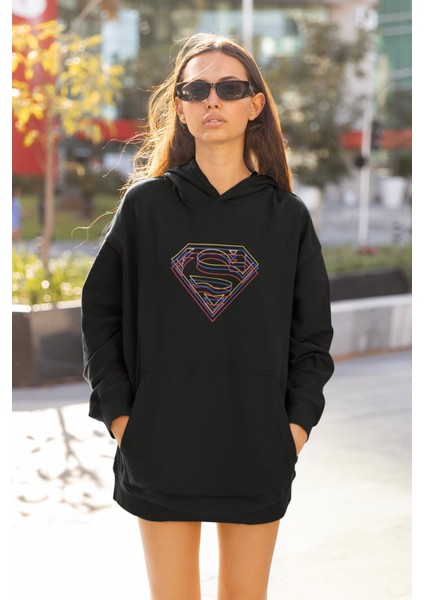 Süpermen Baskılı Kapüşonlu Sweatshirt