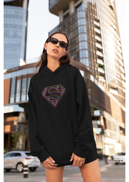 Süpermen Baskılı Kapüşonlu Sweatshirt