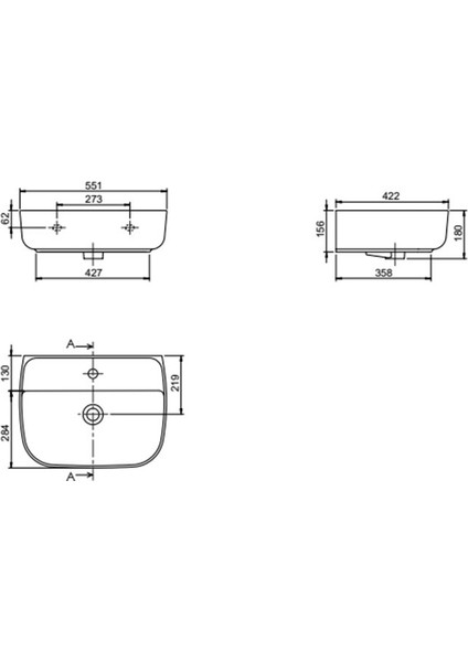 Turkuaz Seramik Aqua 55 Cm Lavabo