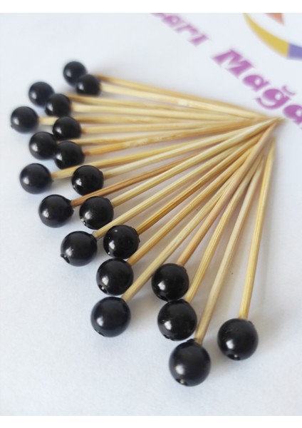 100 Adet Dekoratif Siyah Incili Kokteyl Kürdan 6 cm - Inci 8 mm - Siyah Incili Kanepe Kürdanı fiyatları