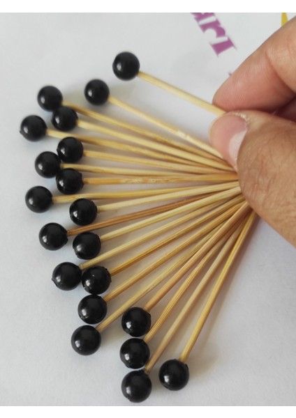 100 Adet Dekoratif Siyah Incili Kokteyl Kürdan 6 cm - Inci 8 mm - Siyah Incili Kanepe Kürdanı modelleri