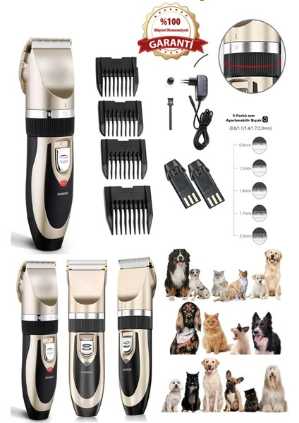 Pet-66 Yeni Model Çift Bataryalı Şarjlı Kedi Köpek Tıraş Makinesi Pet Traş + Yedek Batarya Hediyeli