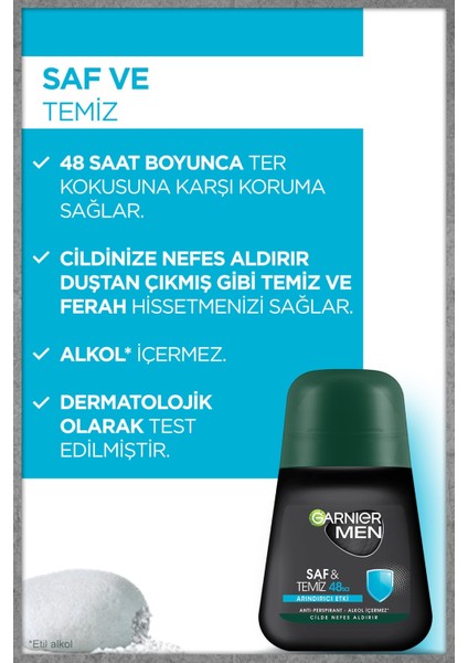 Men 48H Saf ve Temiz Roll-On 50 ml x 3 Adet