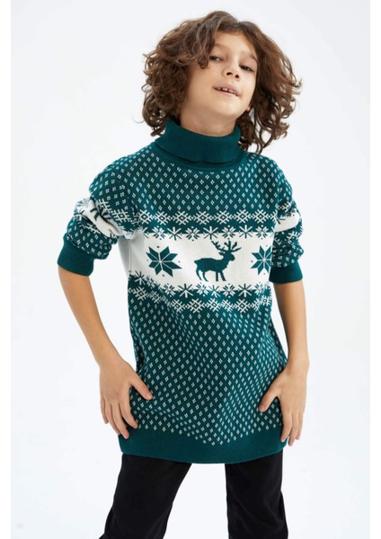 Erkek Çocuk Yılbaşı Temalı Balıkçı Yaka Triko Kazak X9741A623CW modelleri