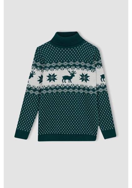 Erkek Çocuk Yılbaşı Temalı Balıkçı Yaka Triko Kazak X9741A623CW indirimleri