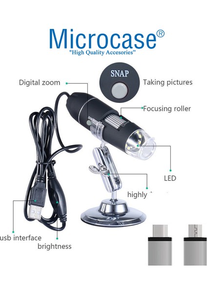 Type-C Micro Otgli 1000X Dijital Mikroskop USB Hd Cmos 8 Led Digital Microscobe AL4076 fırsatları