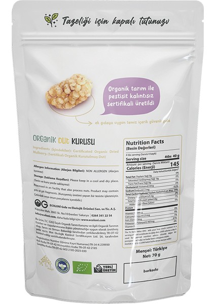Organik Dut Kurusu +6 Ay 70 gr