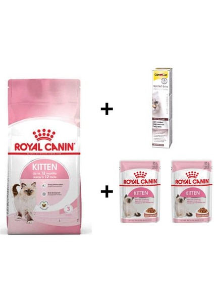 Kitten Yavru Kuru Kedi Maması 4 kg + 2 Rc Yaş Mama 85 gr + 20 gr Gimcat Malt