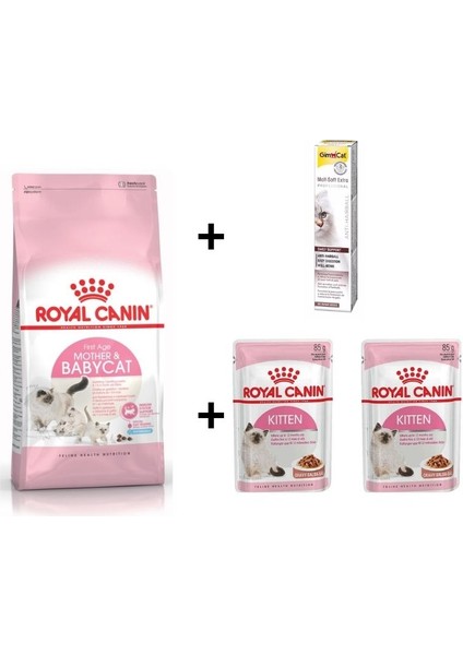 Mother Babycat Yavru Kuru Kedi Maması 4 kg + 2 Rc Yaş Mama 85 gr + 20 gr Gimcat Malt