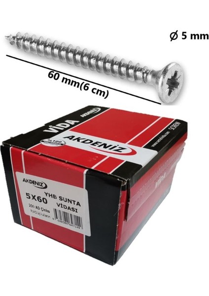 5X60 Sunta ve Ağaç Vidası Paket 200 Adet