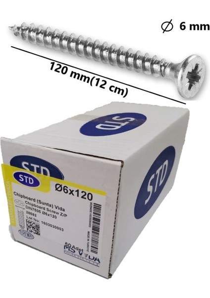 2 Adet 6X120 Sunta ve Ağaç Vidası 1 Paket 50 Adet