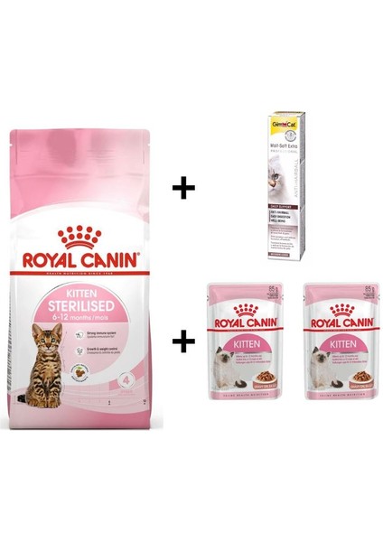 Kitten Kısırlaştırılmış Yavru Kedi Maması 2 kg + 2 Adet Rc Yaş Mama 85 gr + 20 gr Gimcat Malt