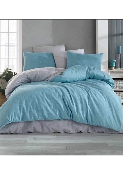 Sedali Home Set - Turkuaz Gri Çift Yönlü Çift Kişilik Nevresim Seti