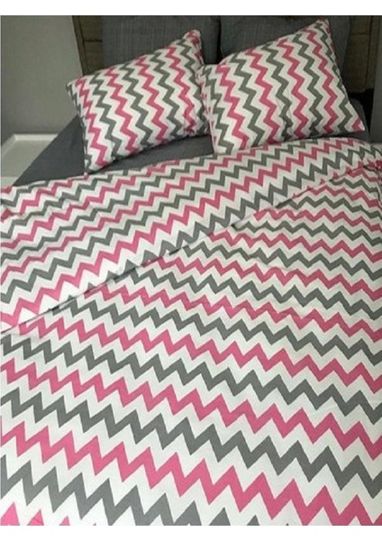 Sedali Home Set - Pembe Zikzak Desenli Çift Kişilik Nevresim Seti