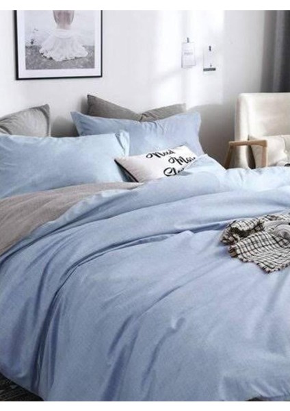 Sedali Home Set - Mavi Gri Çift Yönlü Çift Kişilik Nevresim Seti