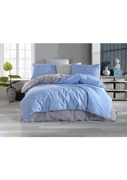 Sedali Home Set - Mavi Gri Çift Yönlü Battal Boy Nevresim Seti