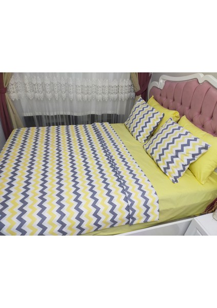 Sedali Home Set - Sarı Zikzak Desenli Tek Kişilik Nevresim Seti