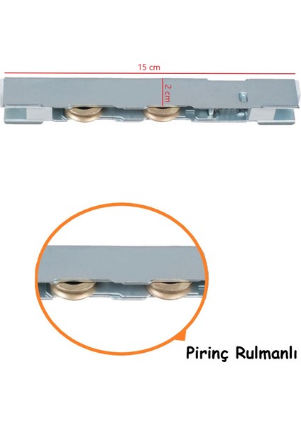 ŞENEL Yapı Market Çift Pirinç Tekerli Pvc Sürme Teker Kapı Pencere Rulmanlı Sürgü Teker