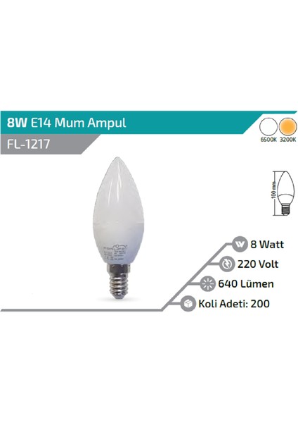 8W E14 Ledli Soft Mum Ampul Günışığı 3200K