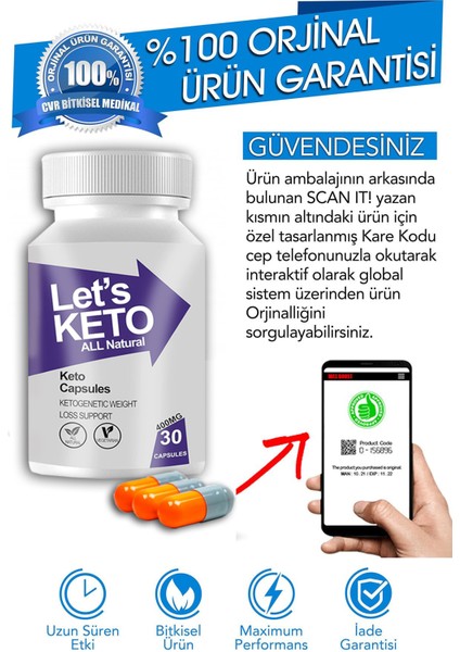 Lets Keto Gıda Takviyesi 30 Bitkisel Kapsül Detoks Takviye
