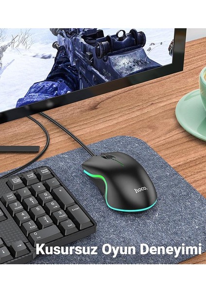 Hc Seri Rgb Işıklı 1.4mt Kablolu Yüksek Hassasiyetli 1000DPI Gamer Mouse Oyuncu Mouse Ergonomik Tasarım Tak Kullan